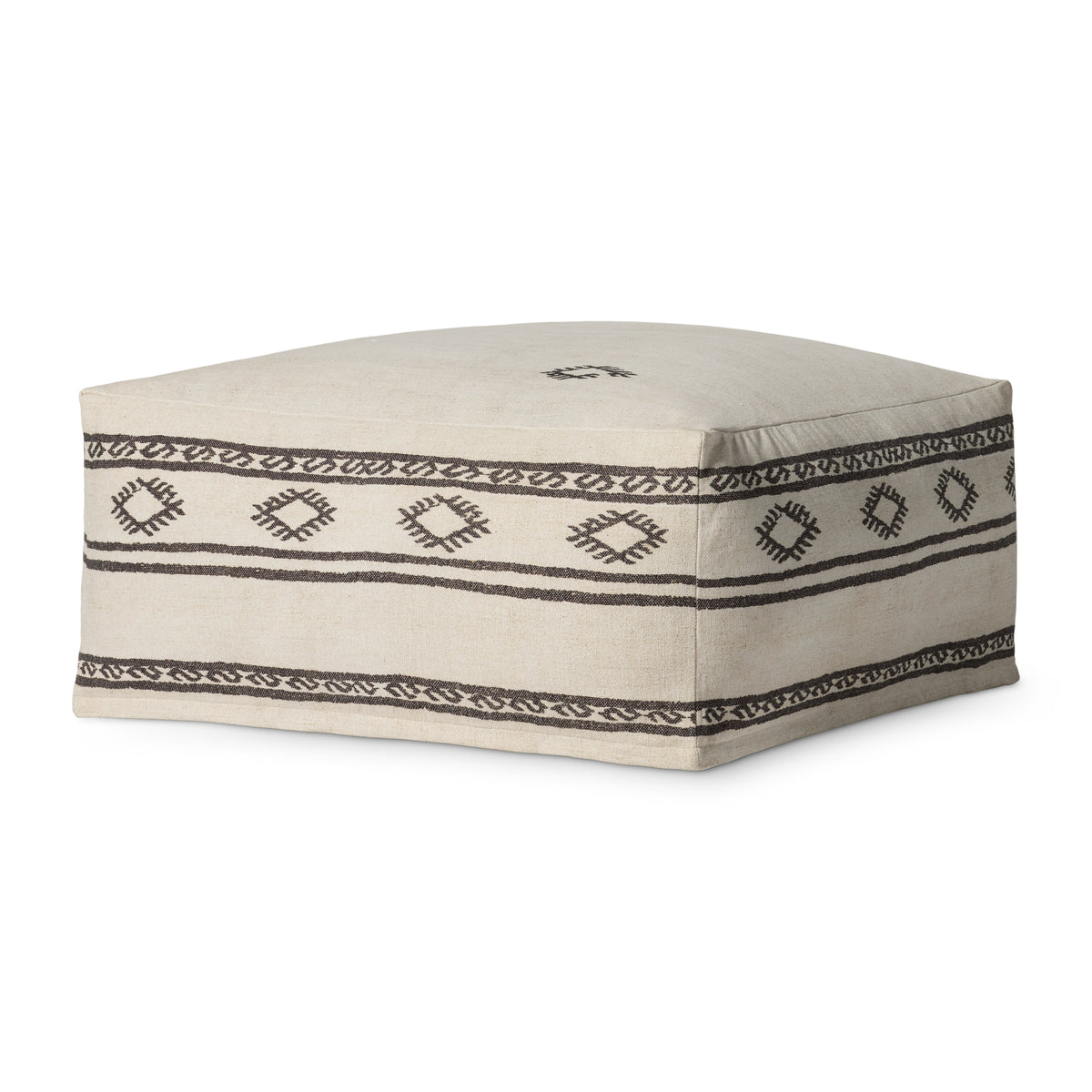 Ivory / Brown Pouf — a Loloi pouf at Laurie Yapp Home.