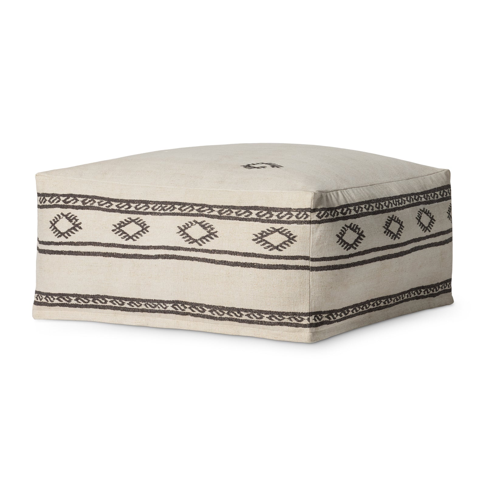 Ivory / Brown Pouf — a Loloi pouf at Laurie Yapp Home.