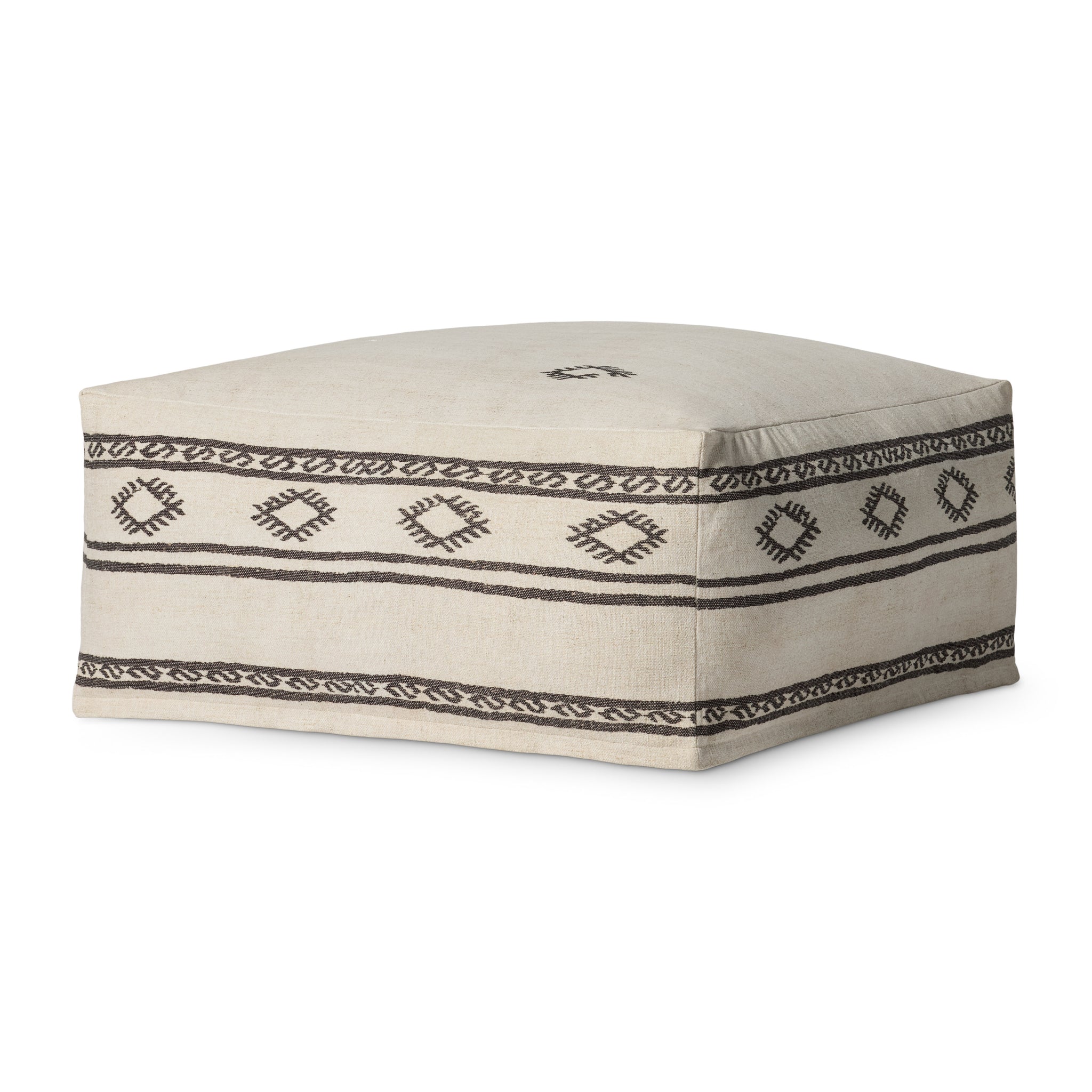 Ivory / Brown Pouf — a Loloi pouf at Laurie Yapp Home.