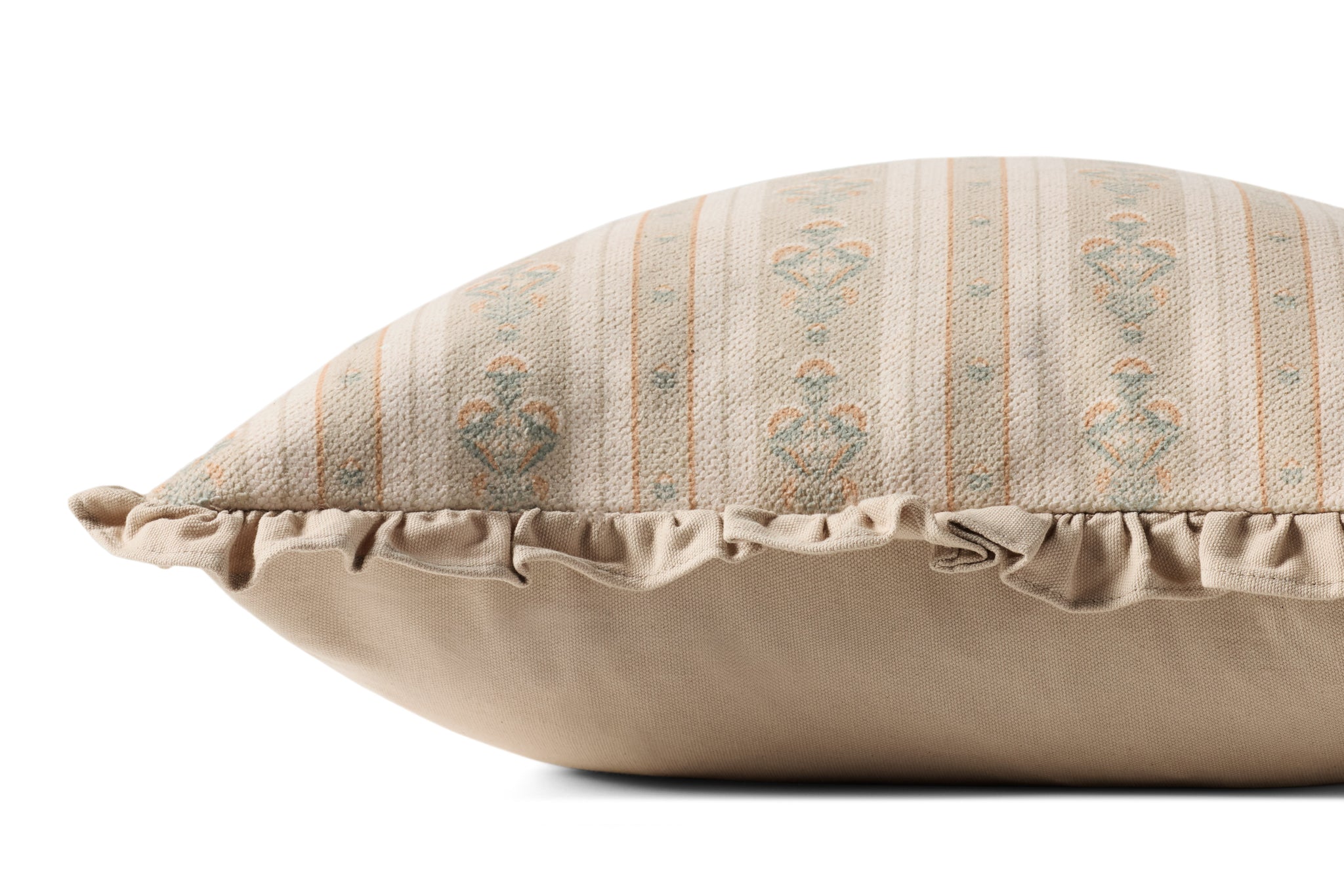 Liesel Ivory / Multi Pillow shown from a different angle to reveal its pattern.