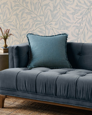 Dinah Ocean / Blue Pillow shown from a different angle to reveal its pattern.