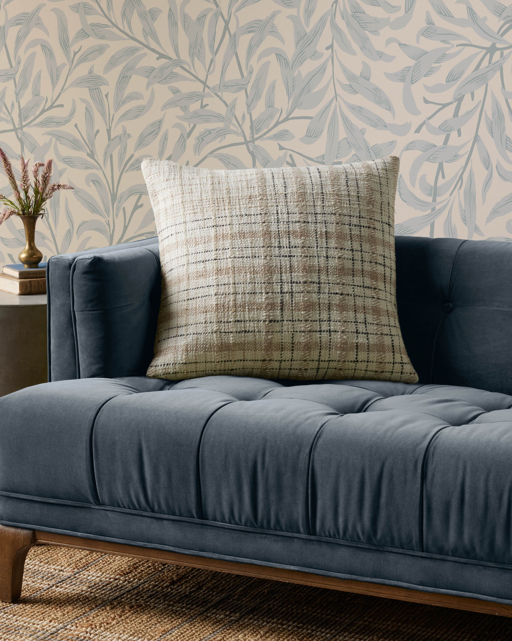 Cricket Beige / Black Pillow shown from a different angle to reveal its pattern.