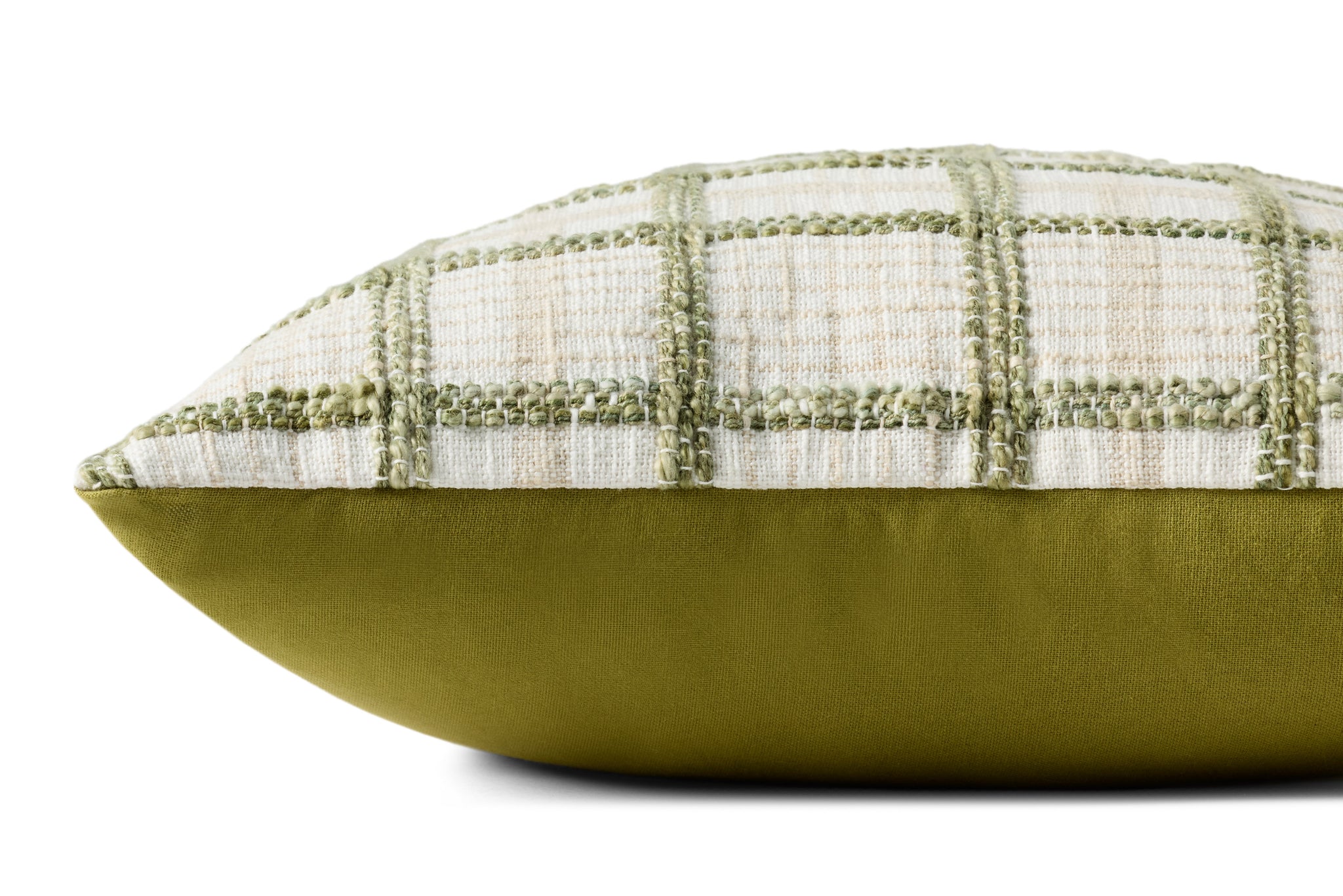 Norman Ivory / Green Pillow shown from a different angle to reveal its pattern.