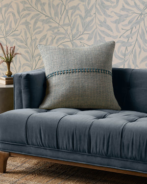 Harvey Blue / Natural Pillow shown from a different angle to reveal its pattern.