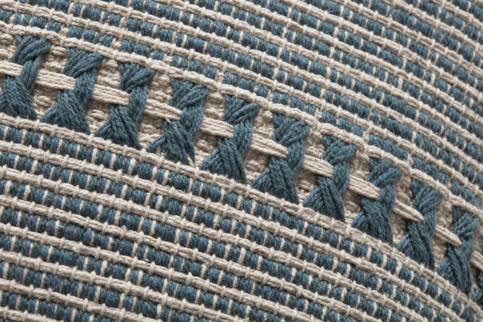 Harvey Blue / Natural Pillow shown from a different angle to reveal its pattern.