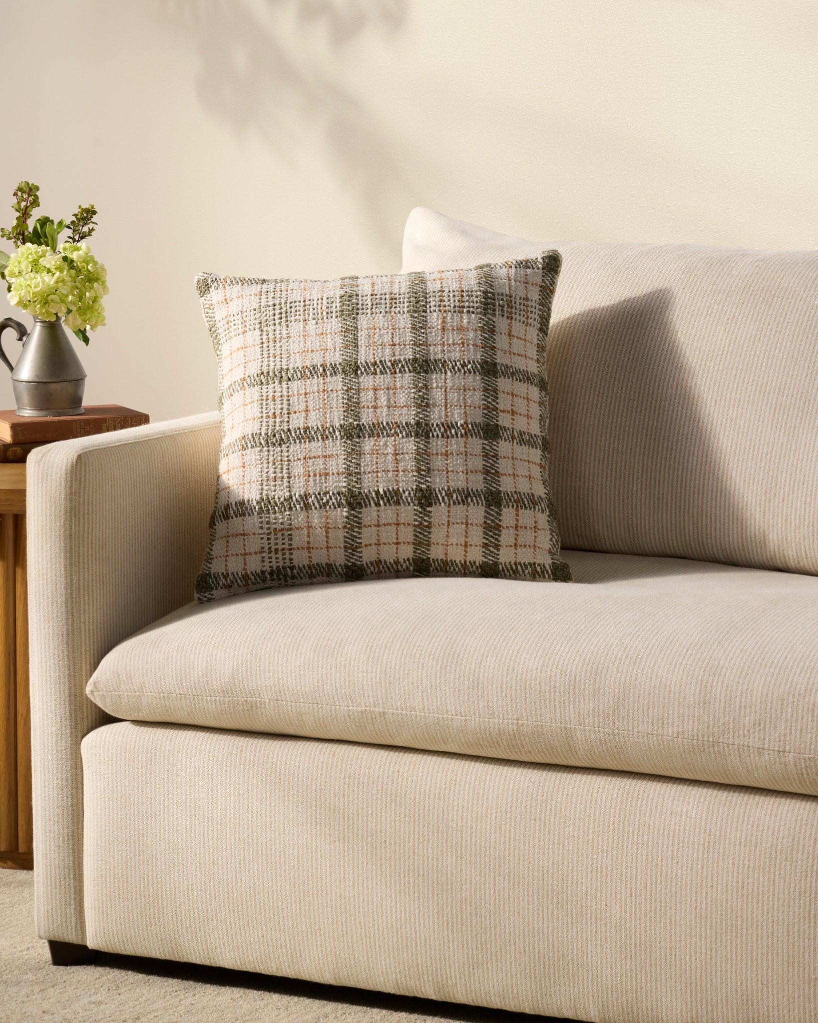 Walter Green / Ivory Pillow shown from a different angle to reveal its pattern.