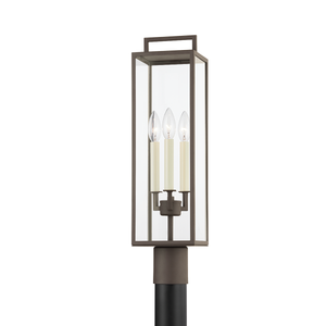 Beckham Exterior Post 6" x 23.75" shown from a second angle to highlight the lantern frame and glass panel detail.