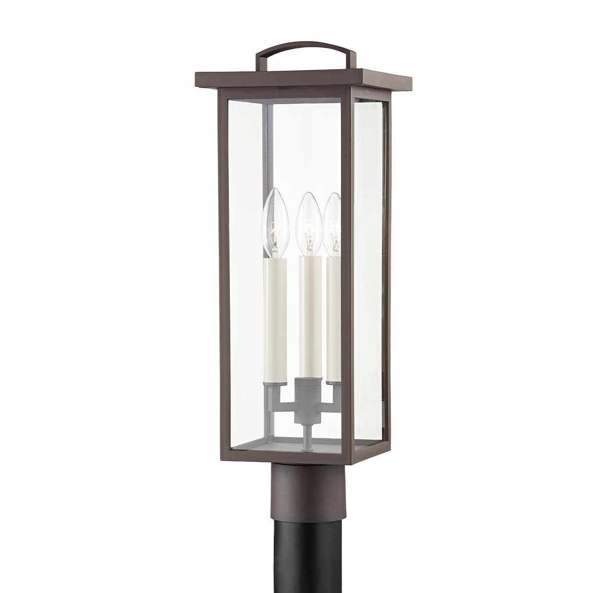 Eden Exterior Post 7.5" x 21" shown from a second angle to highlight the lantern frame and glass panel detail.
