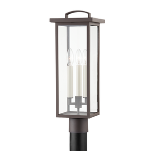 Eden Exterior Post 7.5" x 21" shown from a second angle to highlight the lantern frame and glass panel detail.