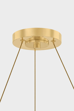 Pacama Chandelier 40.25" in aged brass shown from a second angle to highlight the frame, arms, and shade detail.
