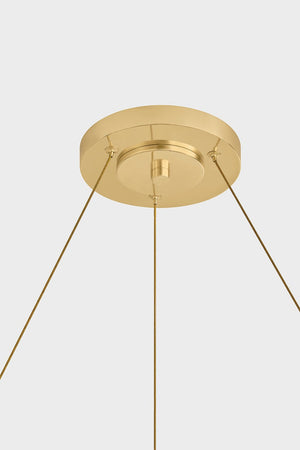 Pacama Chandelier 55" in aged brass shown from a second angle to highlight the frame, arms, and shade detail.