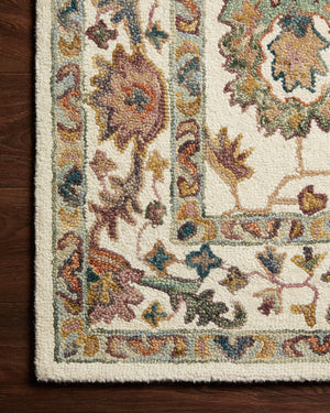 Side view of the Padma White / Multi rug.
