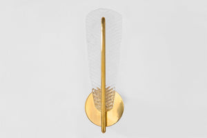 Passaic Wall Sconce in aged brass shown from a second angle to highlight the arm curve and shade silhouette.