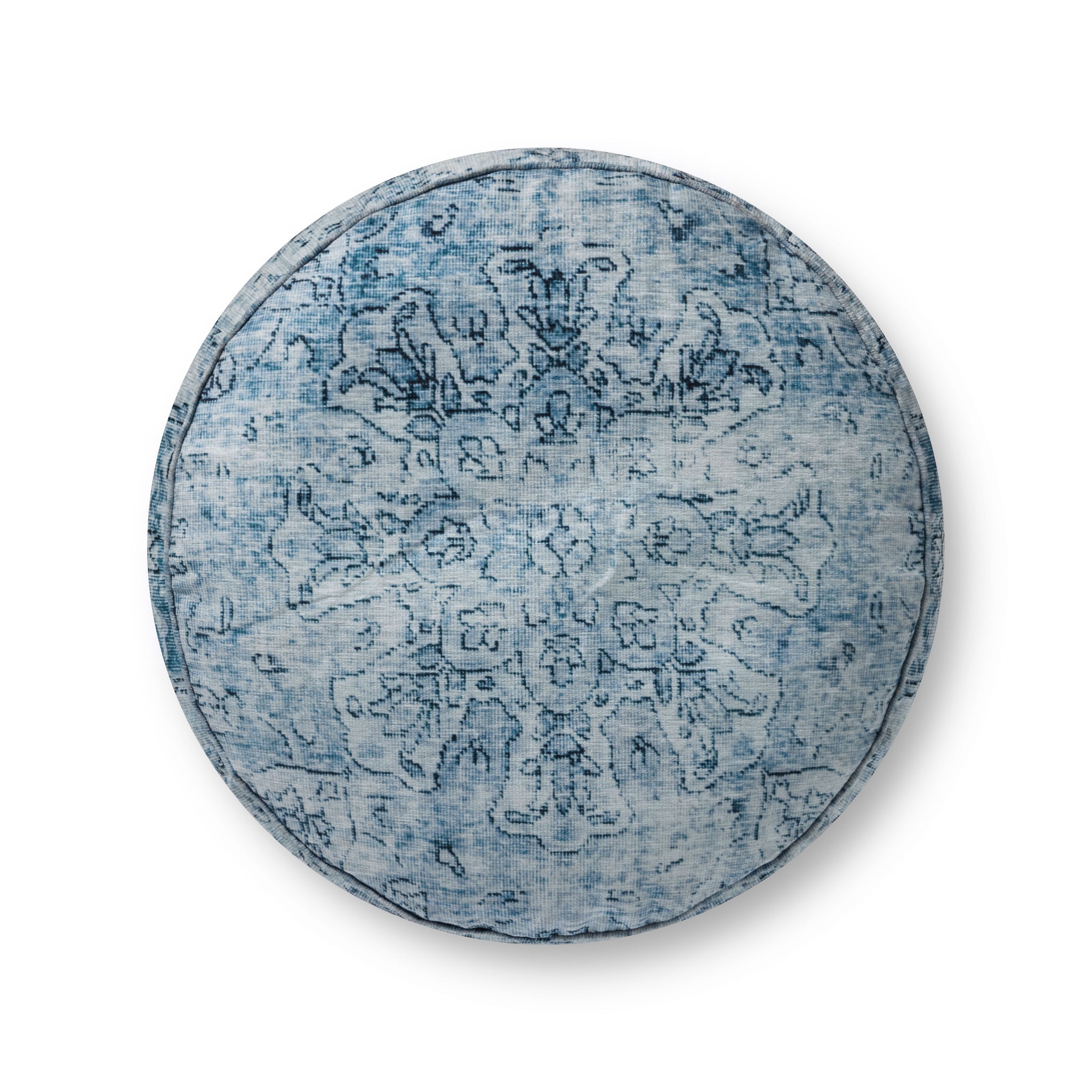 Slate Pouf shown from a different angle to reveal its pattern.