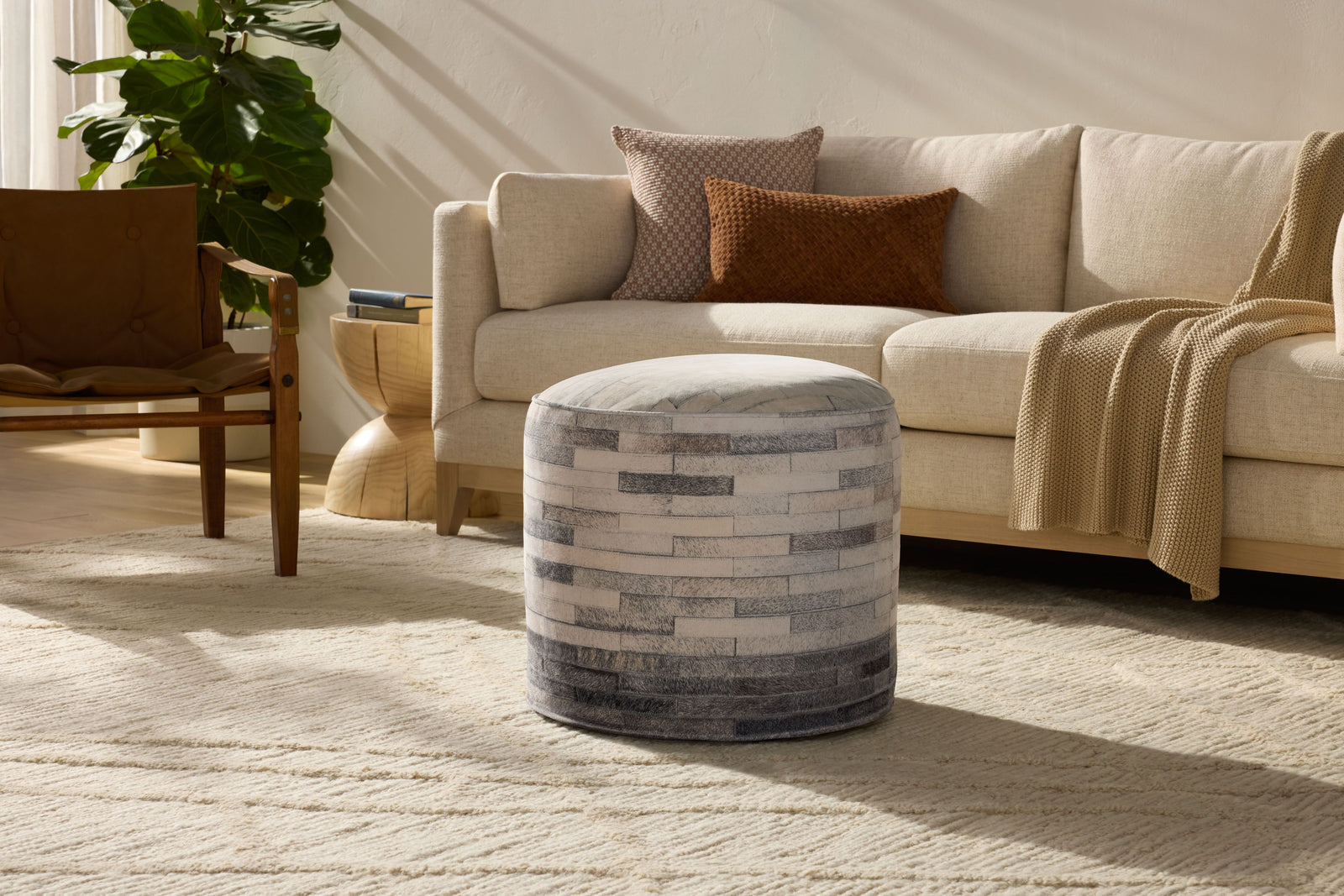 Ivory / Grey Pouf — a Loloi pouf at Laurie Yapp Home.