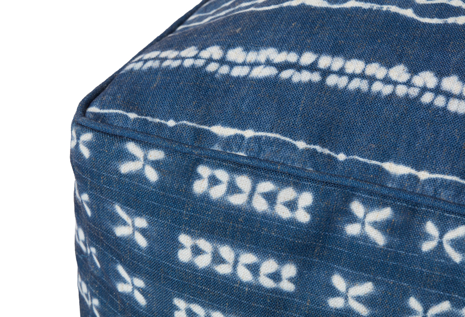 Indigo / Ivory Pouf (Pattern 1) — a Loloi pouf at Laurie Yapp Home.