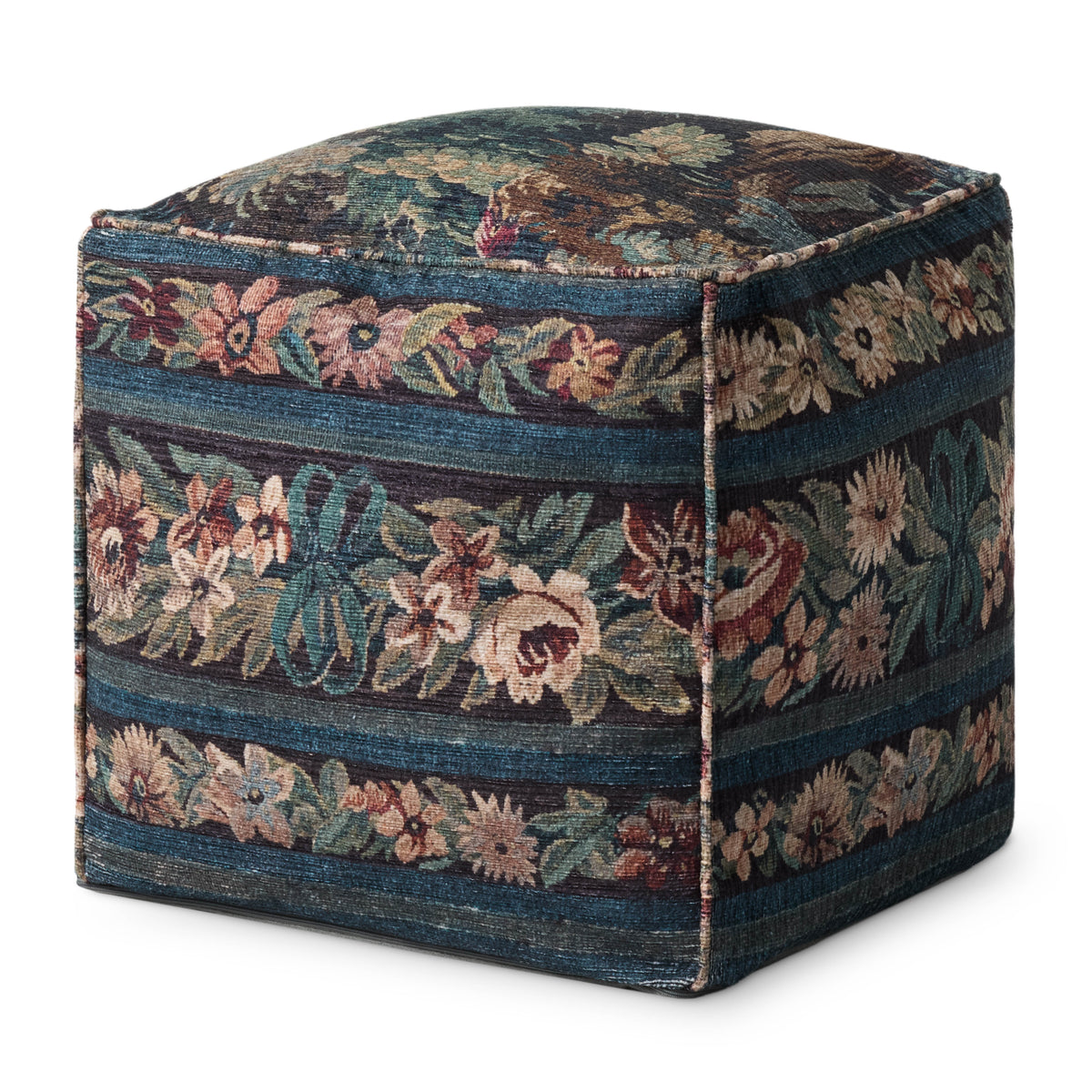 Blue / Multi Pouf — a Loloi pouf at Laurie Yapp Home.
