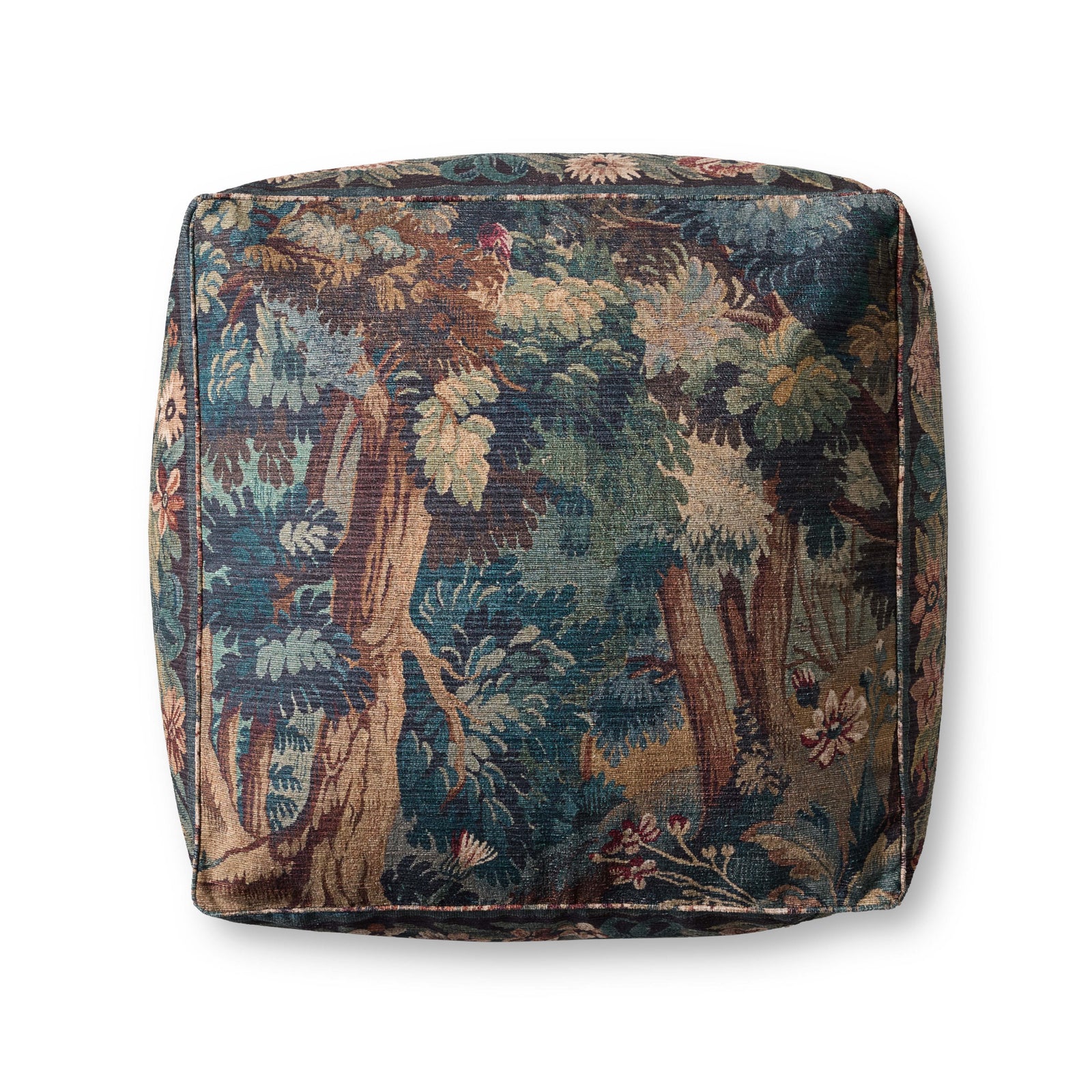 Blue / Multi Pouf — a Loloi pouf at Laurie Yapp Home.