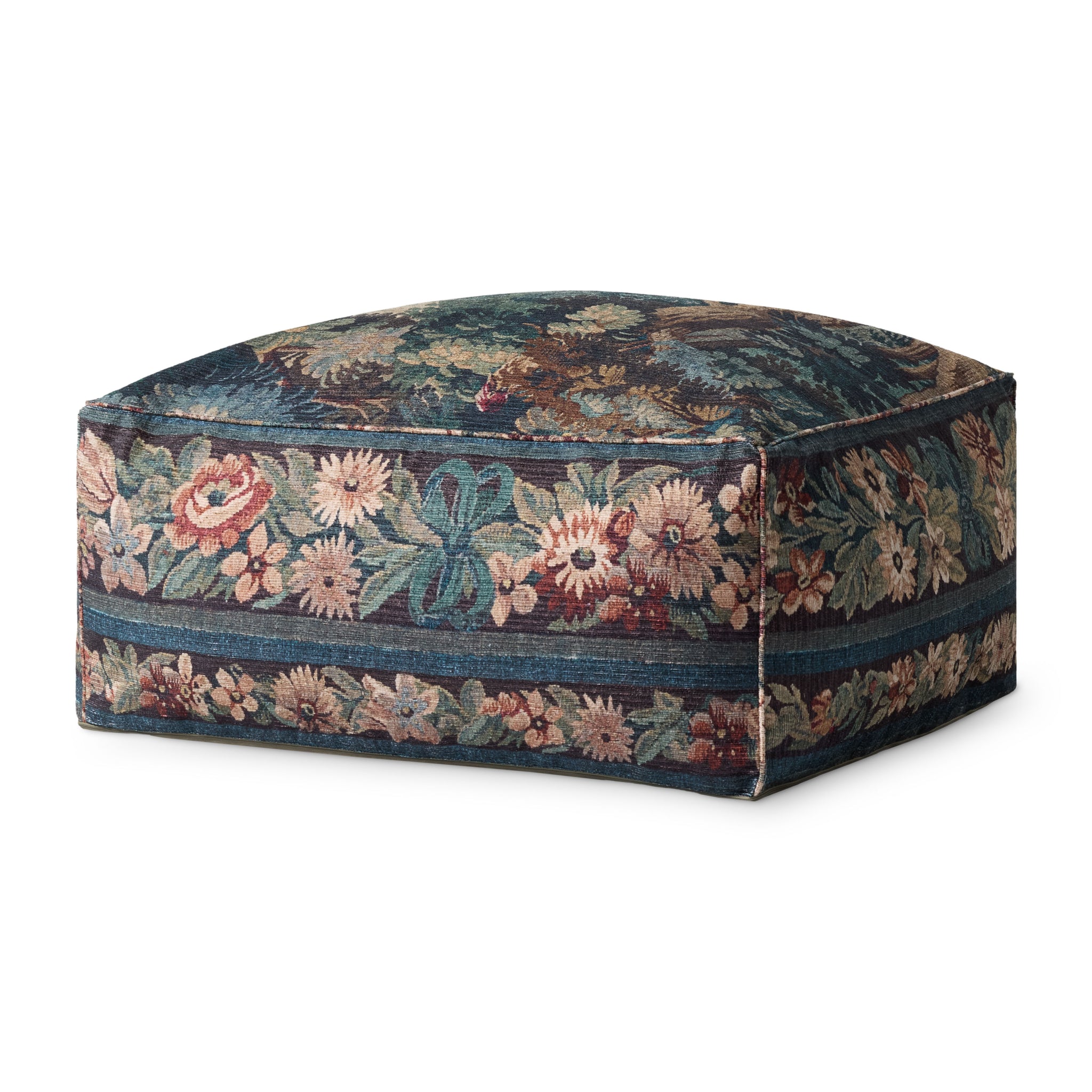 Blue / Multi Pouf — a Loloi pouf at Laurie Yapp Home.