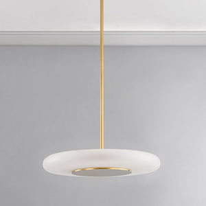 Close-up of the Blyford Pendant 20.75" in aged brass showing the shade shape and metal detail.