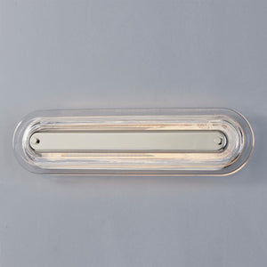 Close-up of the Litton Wall Sconce 5.75" x 21.25" in polished nickel showing the arm curve and shade silhouette.