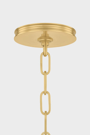 Pinesbridge Pendant 14.5" in aged brass shown from the front to reveal the shade shape and metal detail.