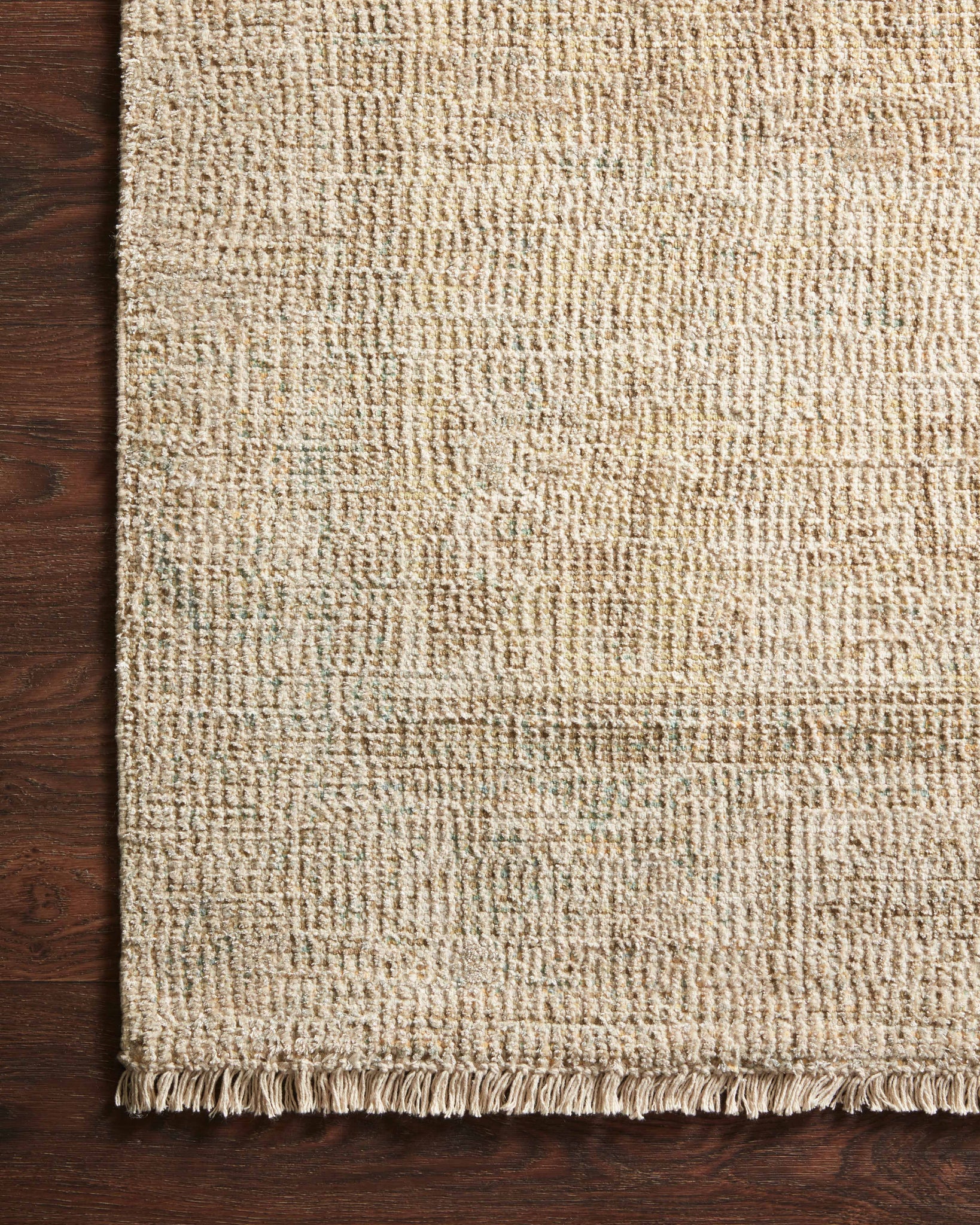 Side view of the Priya Ocean / Ivory rug.