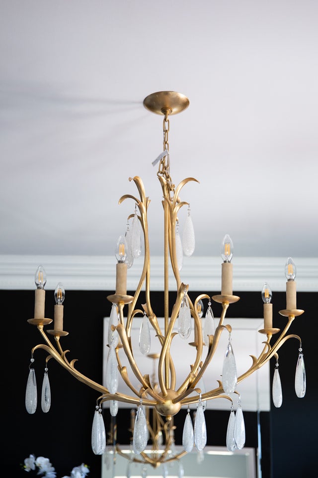 Prosecco Chandelier 34.75" styled in a two-story entry for warm, layered light at Laurie Yapp Home.