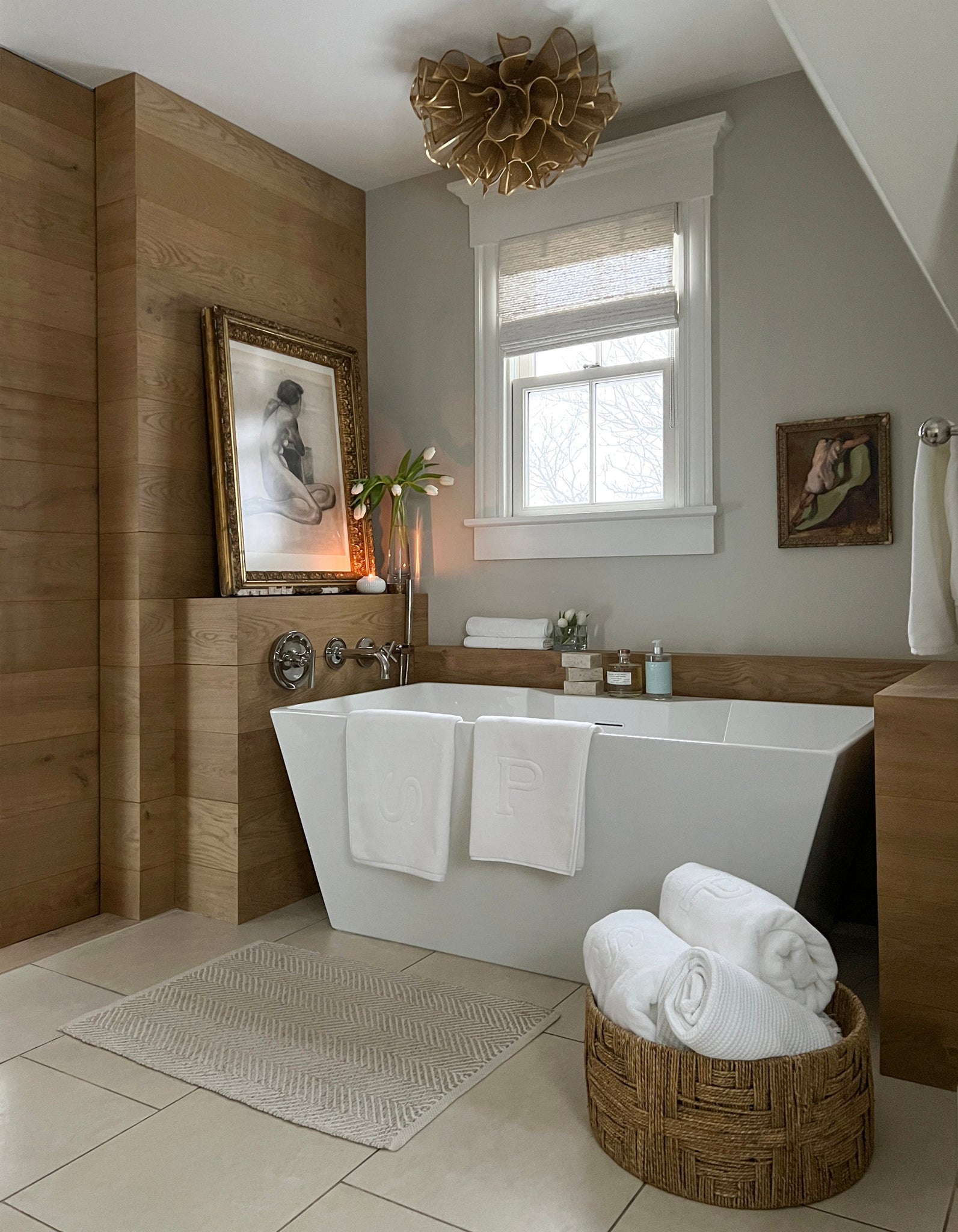 Pulse Semi Flush styled in a bedroom for warm, layered light at Laurie Yapp Home.