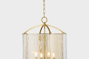 Close-up of the Ramsey Lantern 18" in aged brass showing the frame and glass panel detail.