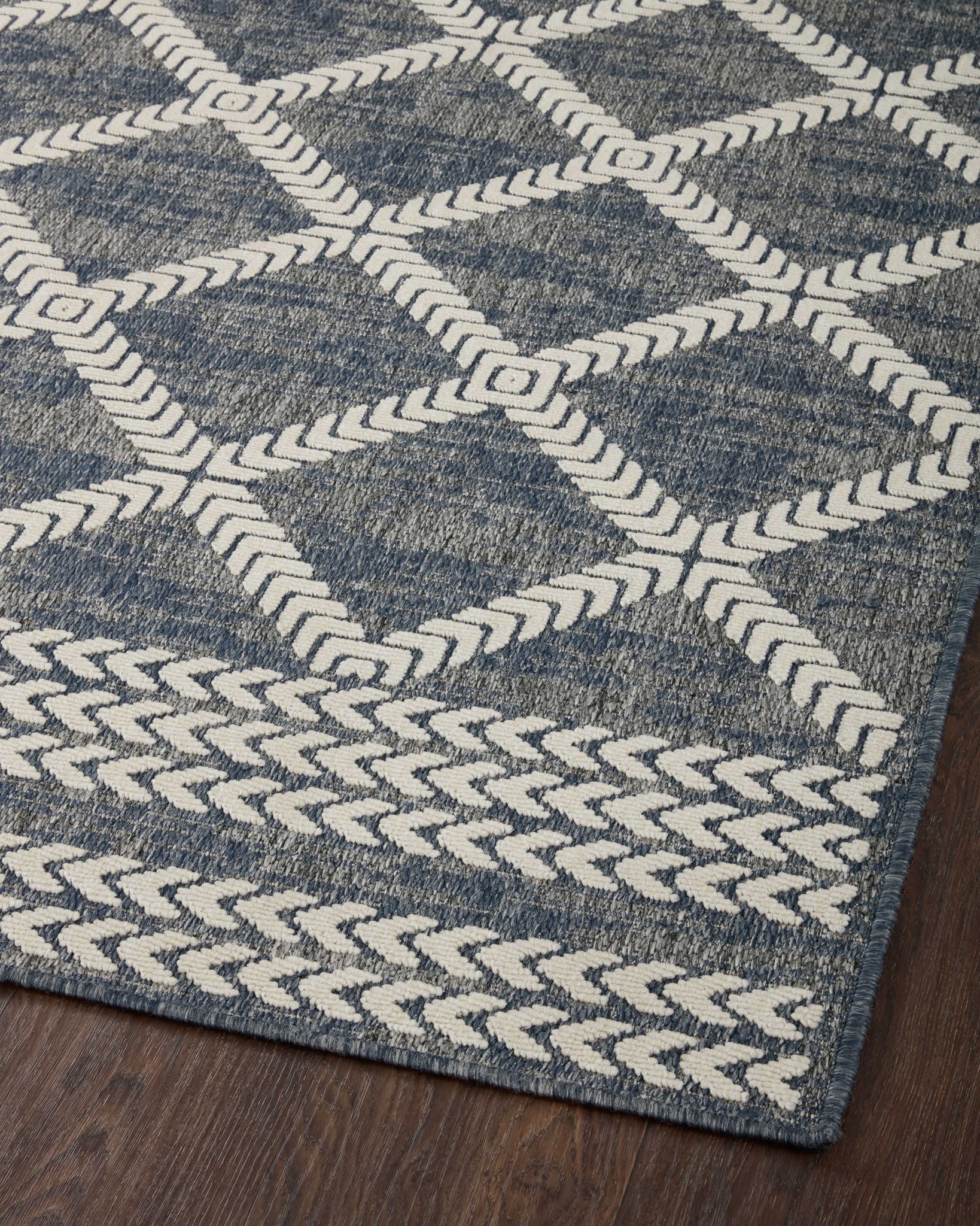 Rainier Denim / Ivory (Pattern 2) shown from a different angle to reveal its pattern.