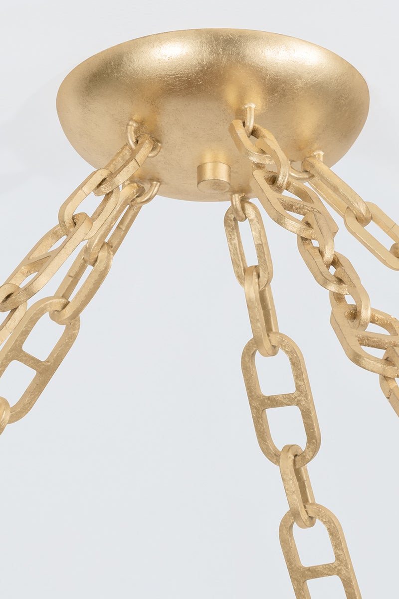 Riviere Chandelier 51.5" shown from the front to reveal the frame, arms, and shade detail.