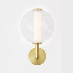 Richford Wall Sconce in aged brass shown from a second angle to highlight the arm curve and shade silhouette.