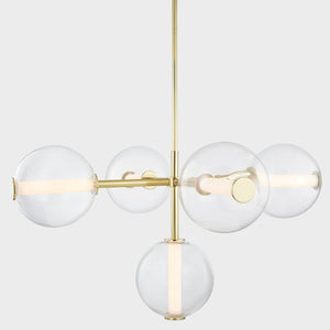 Richford Chandelier in aged brass shown from a second angle to highlight the frame, arms, and shade detail.