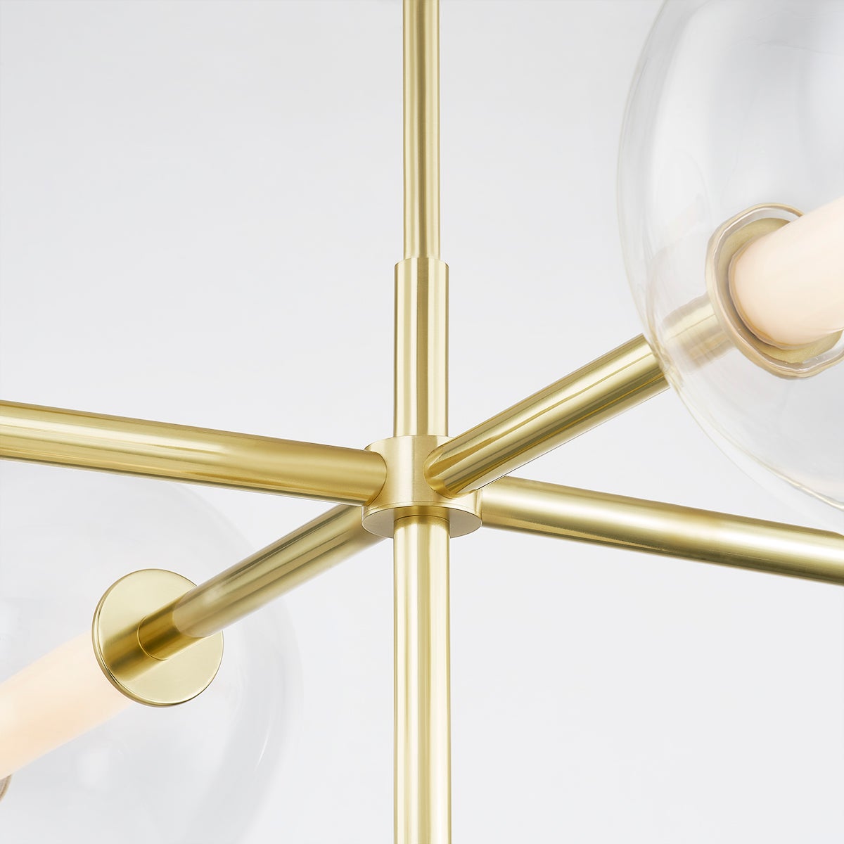 Richford Chandelier in aged brass shown from the front to reveal the frame, arms, and shade detail.