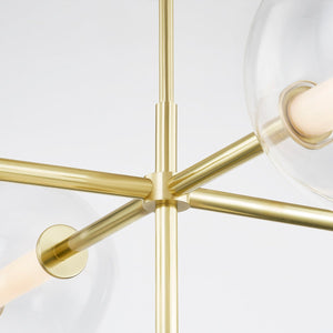 Richford Chandelier in aged brass shown from the front to reveal the frame, arms, and shade detail.