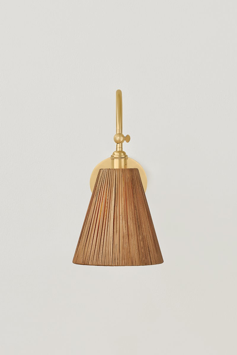 Ruthin Wall Sconce in aged brass — a Hudson Valley wall sconce for bathrooms, hallways, and living rooms at Laurie Yapp Home.