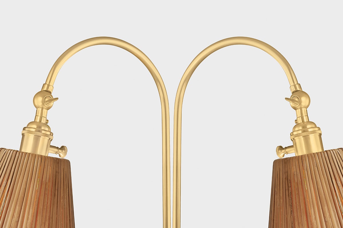 Ruthin Floor Lamp in aged brass — a Hudson Valley floor lamp for living rooms and reading nooks at Laurie Yapp Home.