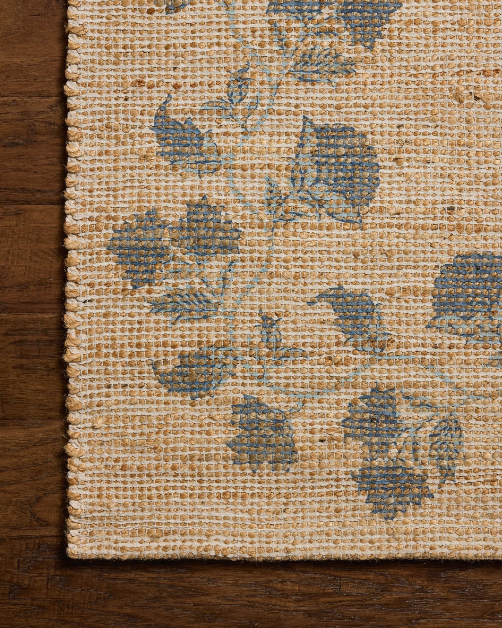 Rue Natural / Denim shown from a different angle to reveal its pattern.