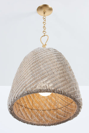Close-up of the Reina Pendant 14" showing the shade shape and metal detail.