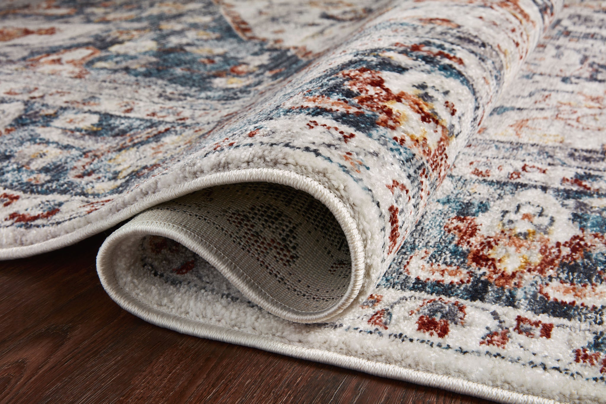 Samra Ivory / Denim shown from a different angle to reveal its pattern.