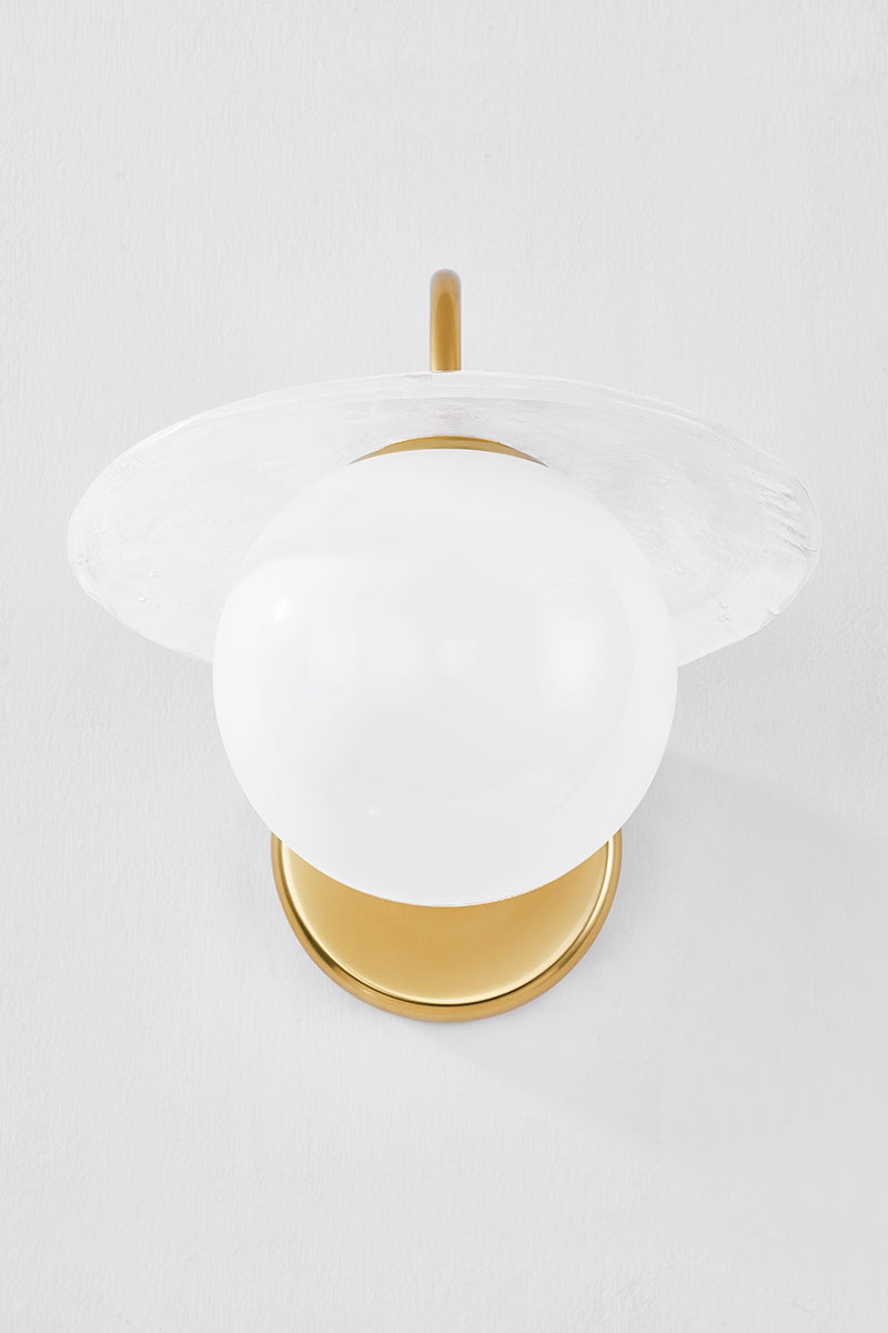 Stampford Wall Sconce in aged brass — a Hudson Valley wall sconce for bathrooms, hallways, and living rooms at Laurie Yapp Home.