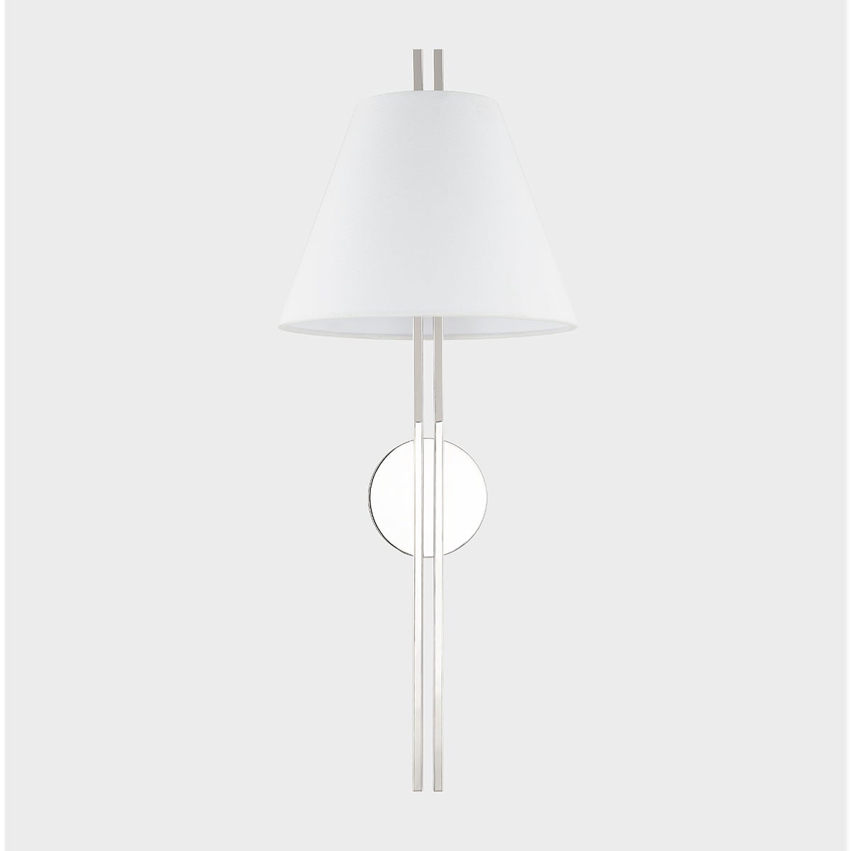 Close-up of the Shokan Wall Sconce in polished nickel showing the arm curve and shade silhouette.