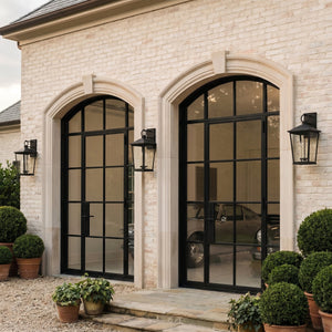 Soren Exterior Wall Sconce 12.75" x 26.5" styled in a curated living room for warm, layered light at Laurie Yapp Home.