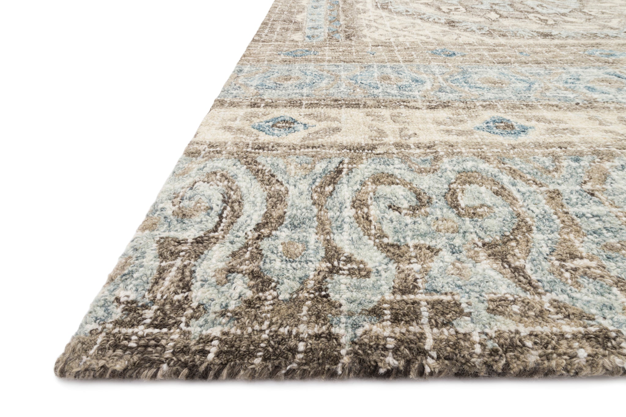 Side view of the Tatum Stone / Blue rug.