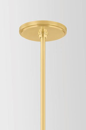 Tenafly Chandelier 56" in aged brass shown from a second angle to highlight the frame, arms, and shade detail.