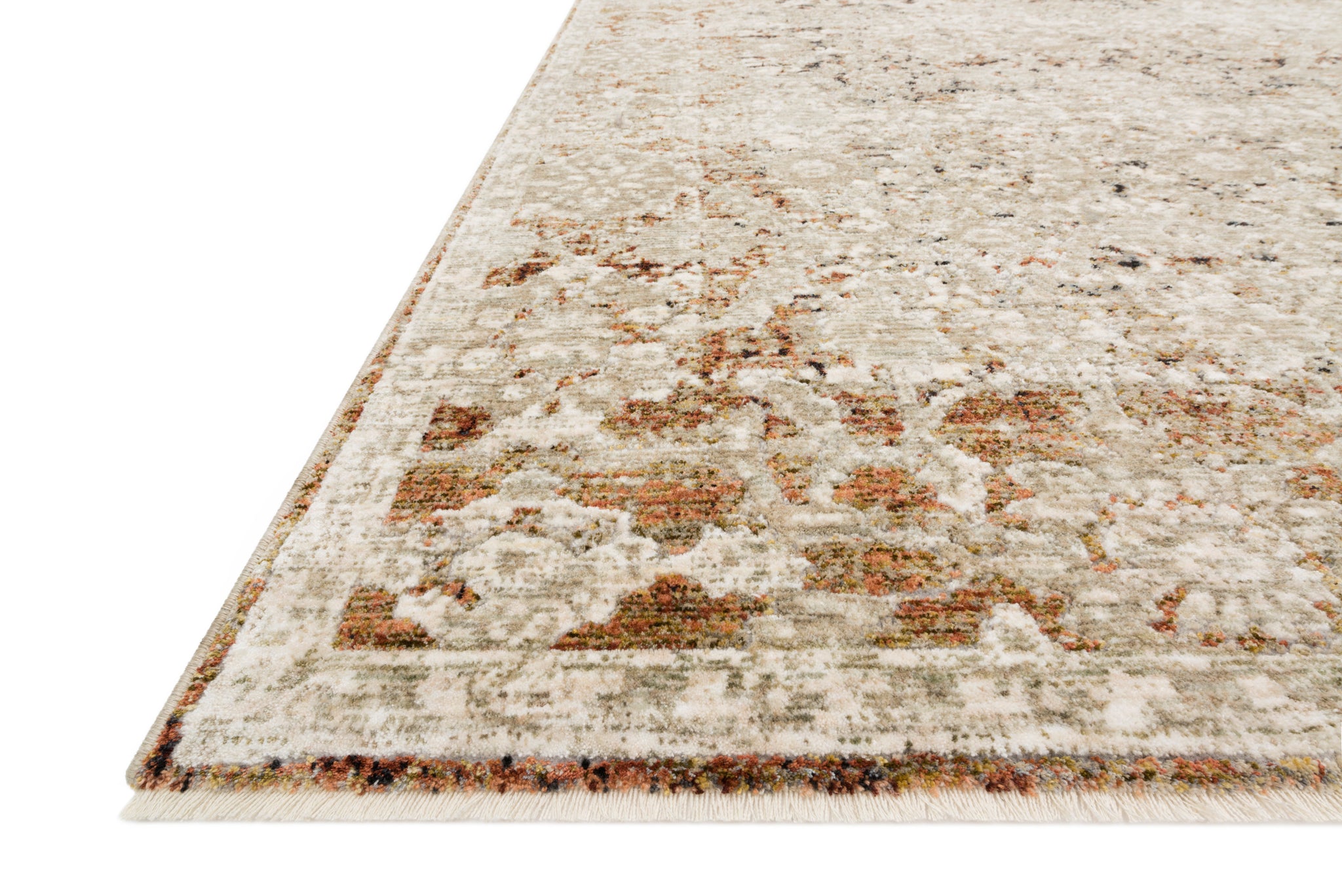Side view of the Theia Natural / Rust rug.