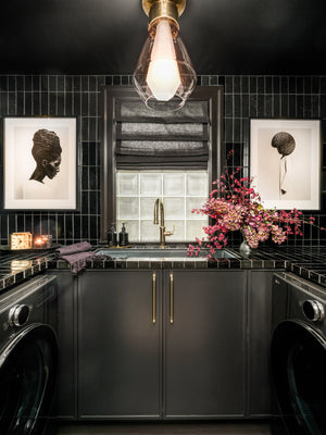 Tragus Pendant 14" styled in an elegant dining room for warm, layered light at Laurie Yapp Home.