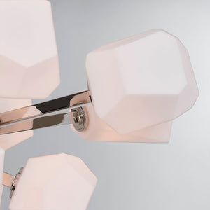 Close-up of the Tring Chandelier in polished nickel showing the frame, arms, and shade detail.