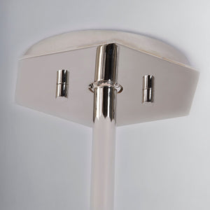 Close-up of the Tring Chandelier in polished nickel showing the frame, arms, and shade detail.